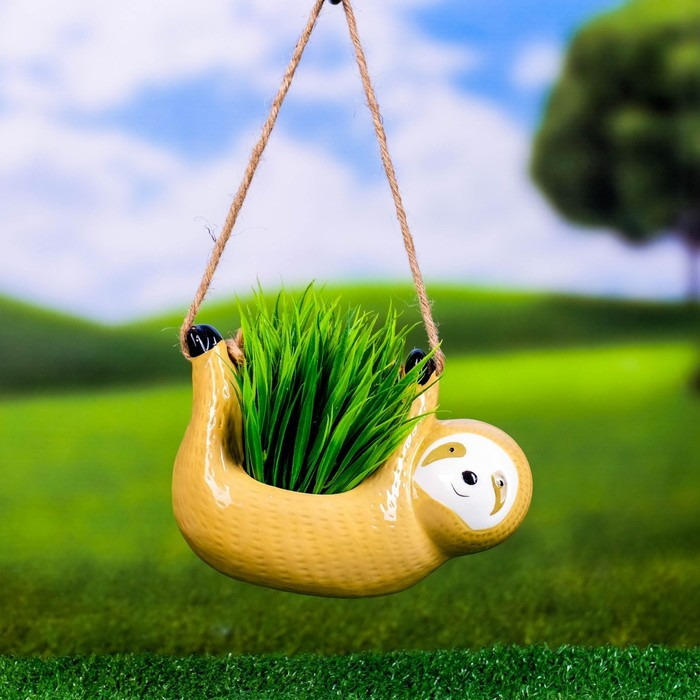 Кашпо подвесное Кашпо подвесное "Ленивец" желтый, 15х11см