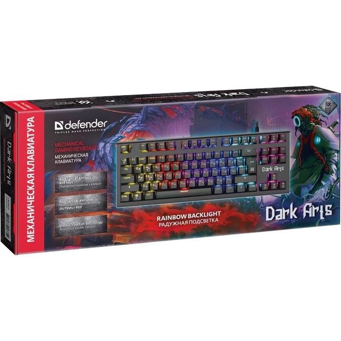 Клавиатура Defender Dark Arts GK-375, игровая,проводная,механическая,подсв,87 кл,USB,черная