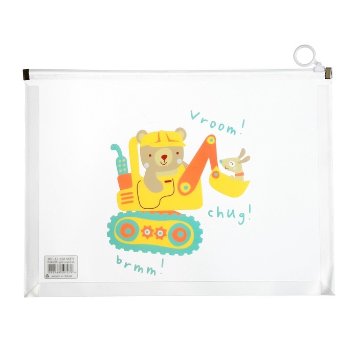 Папка-конверт на молнии формат А4, 180мкр, с рисунком Папка-конверт на молнии формат А4, 180мкр, с рисунком "Веселая машинка", МИКС