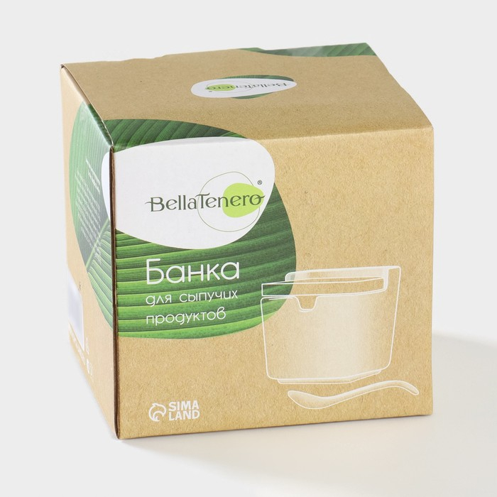 Банка для хранения сыпучих продуктов с ложкой BellaTenero, 280 мл, 9×9,5 см, с бамбуковой крышкой, фарфоровая, цвет белый