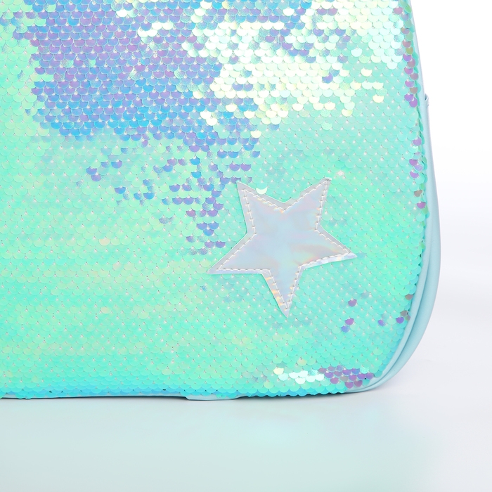 Рюкзак детский для девочки с пайетками «Звёздочка», отдел на молнии, цвет голубой-зелёный Рюкзак детский для девочки с пайетками «Звёздочка», отдел на молнии, цвет голубой-зелёный