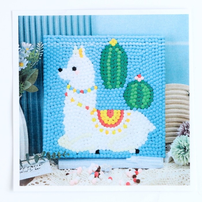 Аппликация помпошками &laquo;Лама и кактусы&raquo;, размер &mdash; 30 &times; 30 см, клей 30 мл