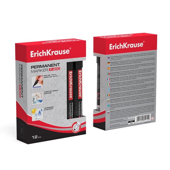 Маркер перманентный 0.8-2.2 мм, ErichKrause P-200, чёрный Маркер перманентный 0.8-2.2 мм, ErichKrause P-200, чёрный