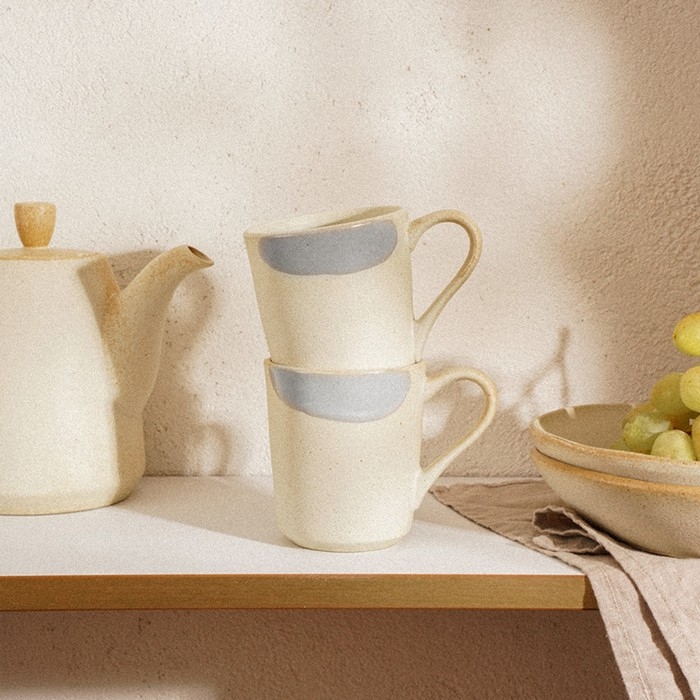 Набор кружек фарфоровых SL Home «Волны Сардинии», 400 мл, цвет бежевый Набор кружек фарфоровых SL Home «Волны Сардинии», 400 мл, цвет бежевый