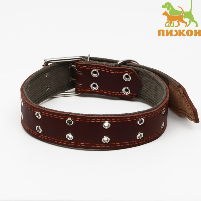 Ошейник комбинированный кожа/брезент, безразмерный, 83 х 4,5 см, ОШ 20-70 см, коричневый Ошейник комбинированный кожа/брезент, безразмерный, 83 х 4,5 см, ОШ 20-70 см, коричневый