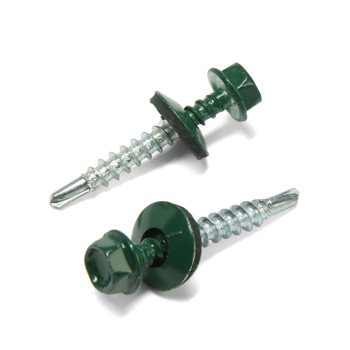 Саморезы кровельные 4,8х35 мм, RAL6005 цвет зеленый, 250 шт. Саморезы кровельные 4,8х35 мм, RAL6005 цвет зеленый, 250 шт.