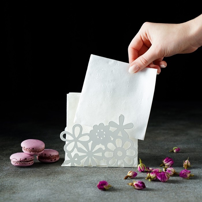 Салфетница «Цветы», 13×4,5×9 см, цвет белый Салфетница «Цветы», 13×4,5×9 см, цвет белый