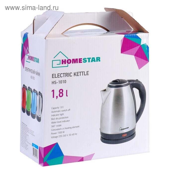 Чайник электрический HOMESTAR HS-1010, металл, 1.8 л, 1500 Вт, синий Чайник электрический HOMESTAR HS-1010, металл, 1.8 л, 1500 Вт, синий
