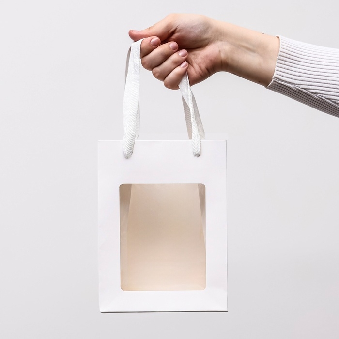 Пакет подарочный, с окном, 20 х 15 х 10 см, белый Пакет подарочный, с окном, 20 х 15 х 10 см, белый