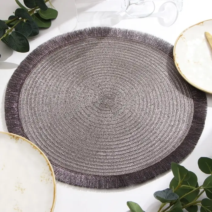 Салфетка сервировочная Доляна "Блеск",цв.серый, d 38 см