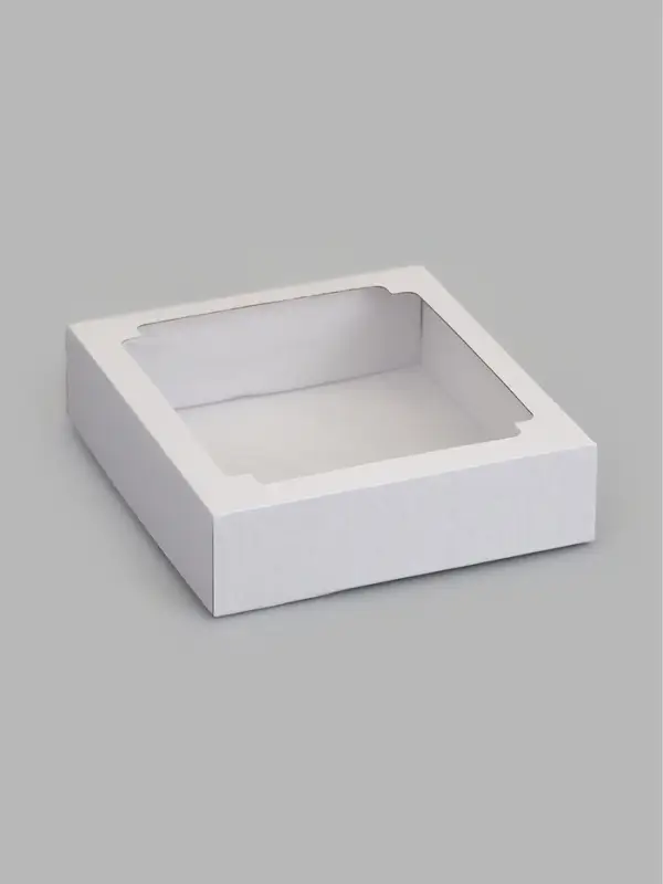 Коробка складная, крышка-дно,с окном, белая, 23 х 23 х 6,5 см