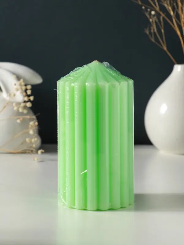 Свеча-цилиндр 7х14 см, 370 гр, рифлёная, мята Свеча-цилиндр 7х14 см, 370 гр, рифлёная, мята