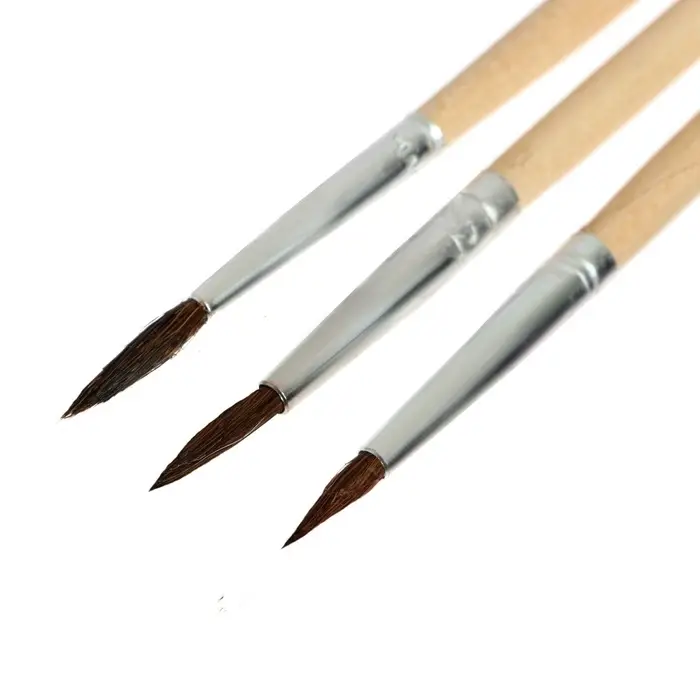 Набор кистей для рисования, белка, 3 штуки: № 1, 2, 3, круглые, деревянная ручка, международный размер