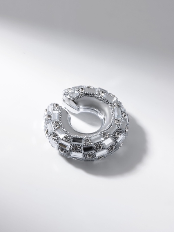 Серьги «Каффы» бублик, крупные стразы, белые в серебре