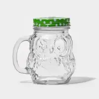 Кружка с крышкой и трубочкой &laquo;Сова&raquo;, 470 мл, 10&times;11.5&times;12.5 см, стекло, МИКС