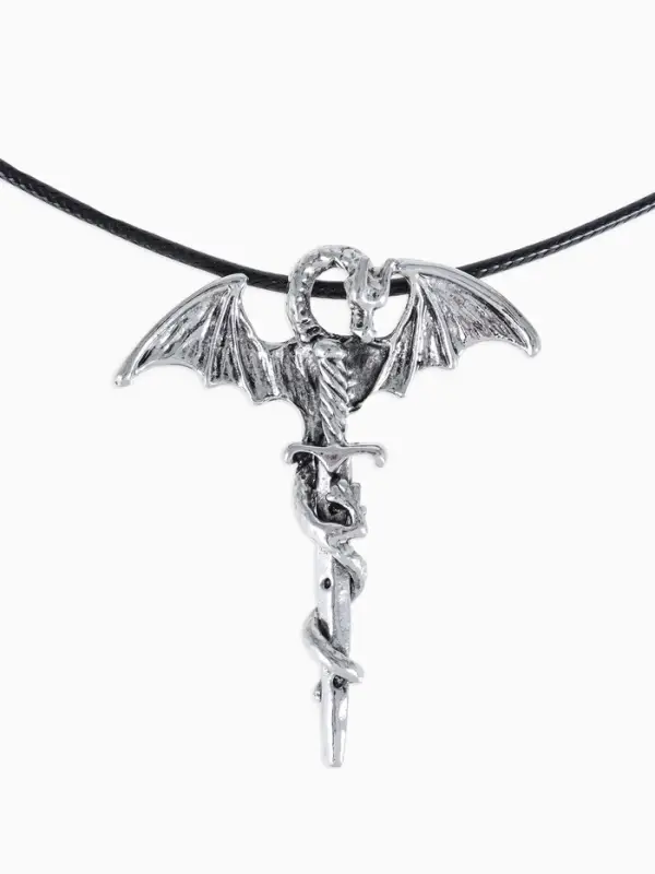 Кулон унисекс &laquo;Легенды&raquo;, дракон с мечом, цвет чернёное серебро на чёрном шнурке, 60 см