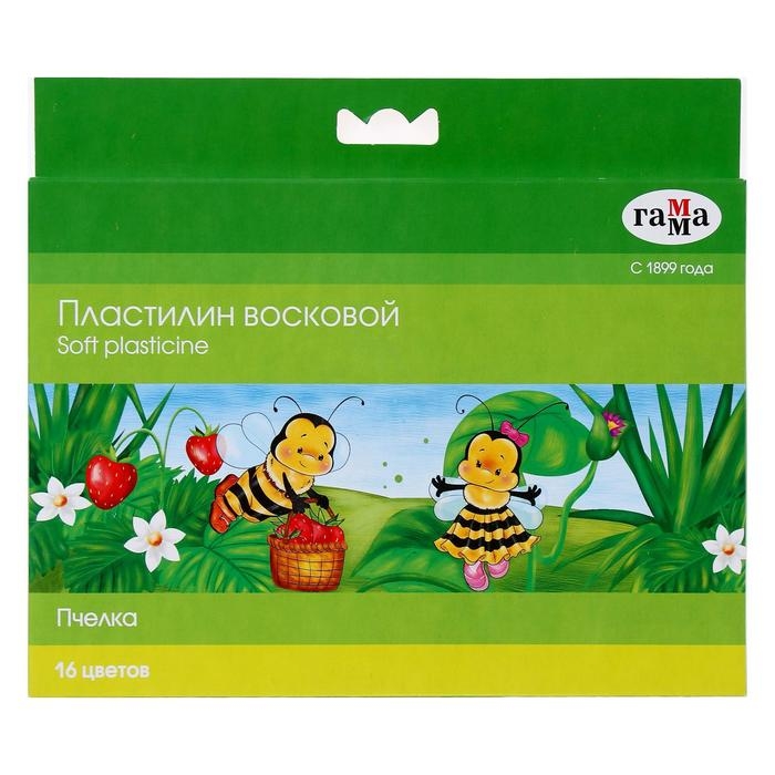 Пластилин мягкий (восковой) 16 цветов 196 г Гамма  Пластилин мягкий (восковой) 16 цветов 196 г Гамма "Пчелка", со стеком, картонная упаковка 280030Н