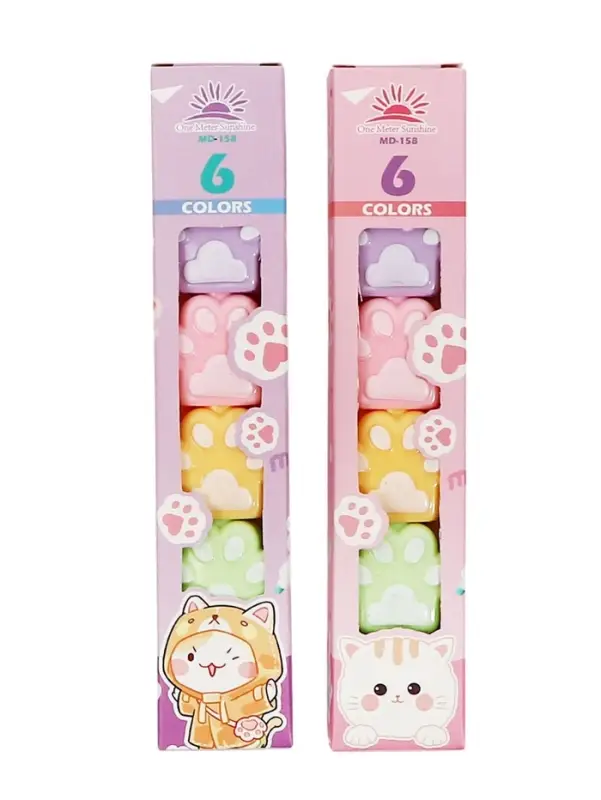 Набор маркеров-текстовыделителей &laquo;Лапки&raquo;, 6 цветов, скошенный наконечник, узел 4 мм