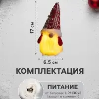 Светодиодная фигура &laquo;Гном в красном колпаке&raquo; 6.5&times;17&times;6.5 см, текстиль, батарейки LR1130&times;3 (в комплекте), свечение тёплое белое