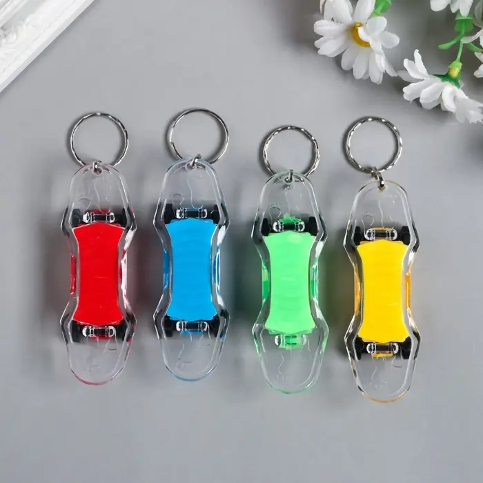 Фонарик брелок для ключей на кольце «Скейтборд», мигает, 1.7×8.2×2.8 см, МИКС