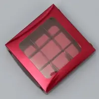 Коробка для конфет, кондитерская упаковка, 9 ячеек, &laquo;Бордовая&raquo;, 14.7&times;14.7&times;3.5 см
