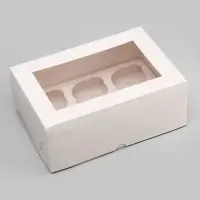 Коробка для 6 капкейков с окном, белая, 25&times;17&times;10 см