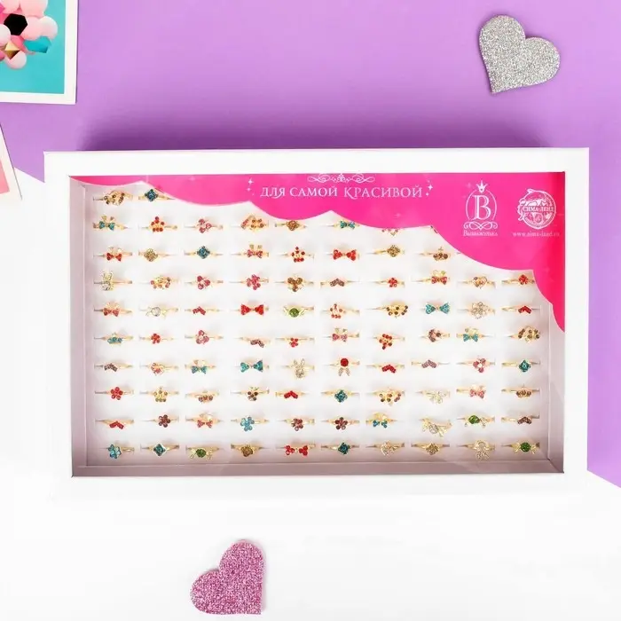 Кольцо детское «Выбражулька» со стразами, форма МИКС, цвет МИКС в золоте, фас 100 шт Кольцо детское «Выбражулька» со стразами, форма МИКС, цвет МИКС в золоте, фас 100 шт