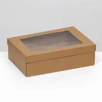 Коробка подарочная складная, упаковка, крафт, с окном, 30&times;20&times;9 см