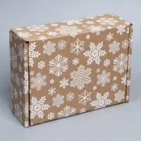 Коробка новогодняя складная &laquo;Снежинки&raquo;, бурый, 27&times;21&times;9 см, Новый год