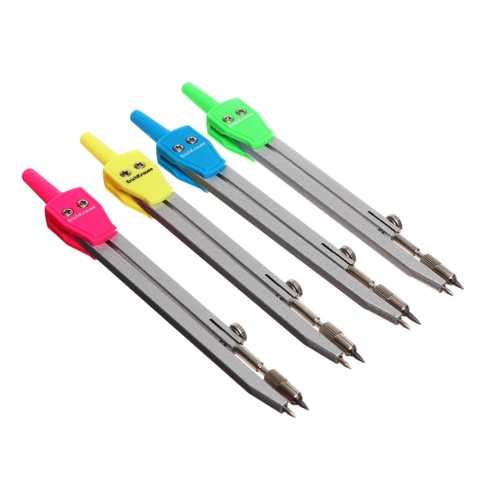 Циркуль металлический ErichKrause "Neon", 135мм, со сменным грифелем, PVC чехол, микс