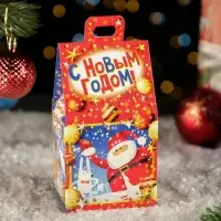 Коробка новогодняя подарочная складная «Каминчик» 9.5×7.5×16.5 см