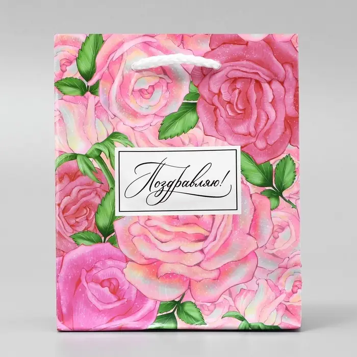 Пакет подарочный ламинированный, упаковка, «Поздравляю», S 12 х 15 х 5.5 см