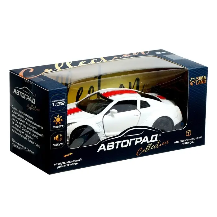 Машинка металлическая RACE, 1:32, инерция, свет и звук, цвет белый Машинка металлическая RACE, 1:32, инерция, свет и звук, цвет белый