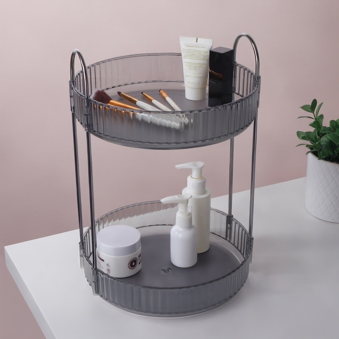 Органайзер для хранения, 2 секции, вращающийся, d = 23 × 33,5 см, цвет серебристый/полупрозрачный/серый Органайзер для хранения, 2 секции, вращающийся, d = 23 × 33,5 см, цвет серебристый/полупрозрачный/серый