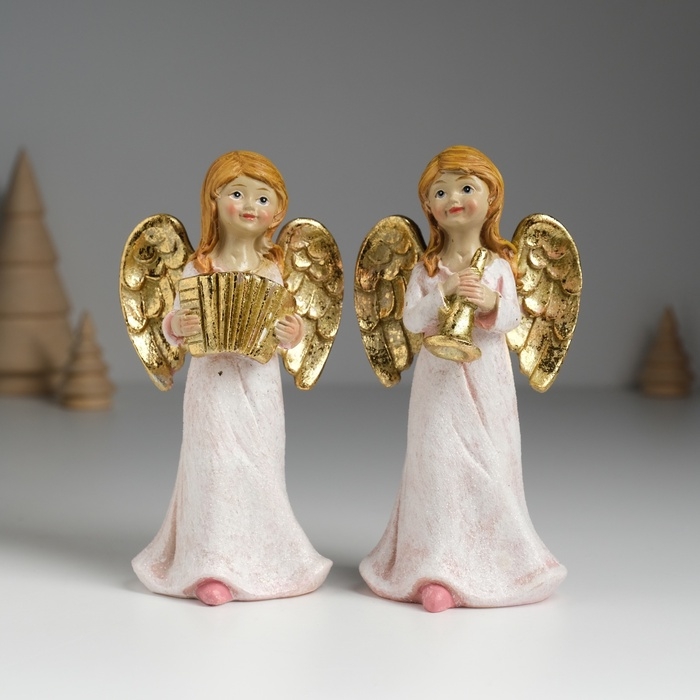 Сувенир полистоун Сувенир полистоун "Ангел музыкант в розовом платье" МИКС 6,5х4,5х13 см