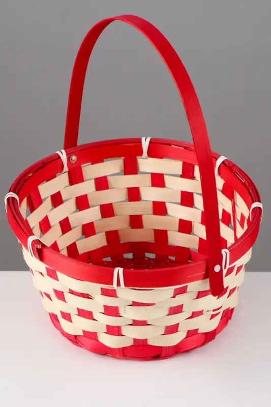 Корзина плетёная, 21&times;21&times;10 см, ручка h=14 см, бамбук, красная, Greengo