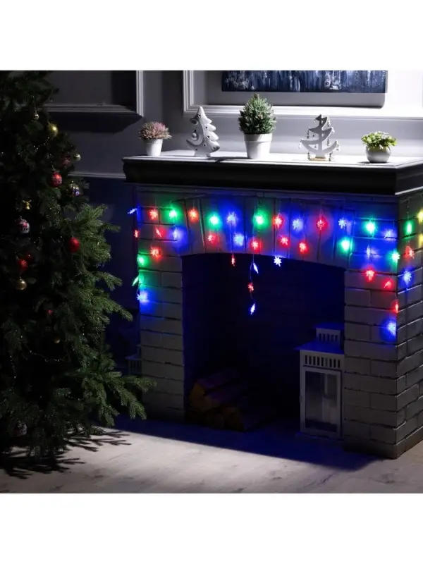 Гирлянда &laquo;Бахрома&raquo; 1.8&times;0.5 м с насадками &laquo;Звёзды&raquo;, IP20, прозрачная нить, 48 LED, свечение мульти (RG/RB), мигание, 220 В