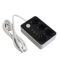 Удлинитель сетевой, 4 розетки, 2 м, 1300 Вт, 3&times;0.75 мм2, 2 USB-A, USB-C, 2.1 А, с заземлением, с выключателем