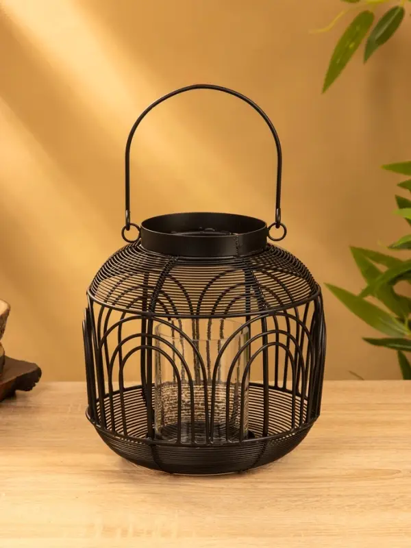 Подсвечник фонарь со стеклянной колбой 19х19х19,5 см, d 8,5 см, металл, цв. Чёрный