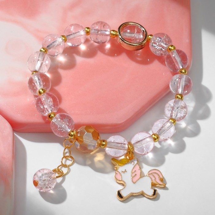 Браслет детский  Браслет детский "Выбражулька" единорог, цвет розовый в золоте