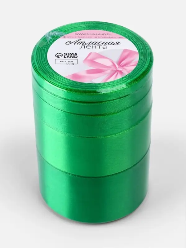 Атласная лента, набор 5 шт., 6/10/20/40/50 мм, 23&plusmn;1 м, зелёная №19