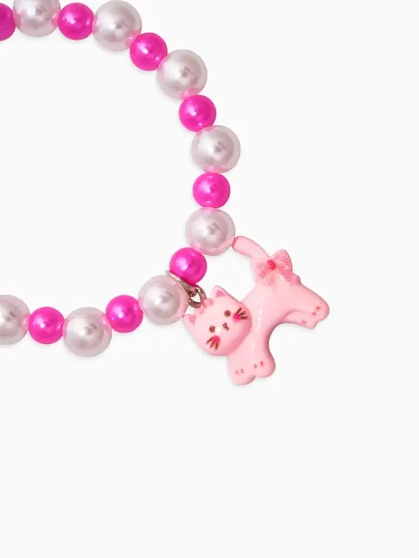 Браслет детский Браслет детский "Выбражулька" котик, бант, жемчуг, цвет бело-розовый