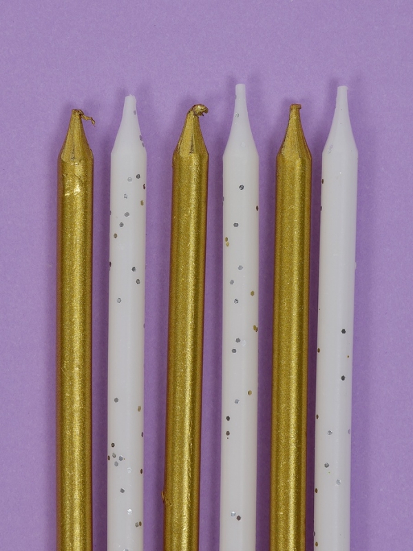 Свечи для торта  Свечи для торта "Блестящая вечеринка", 6 шт, белый, золотой и белый