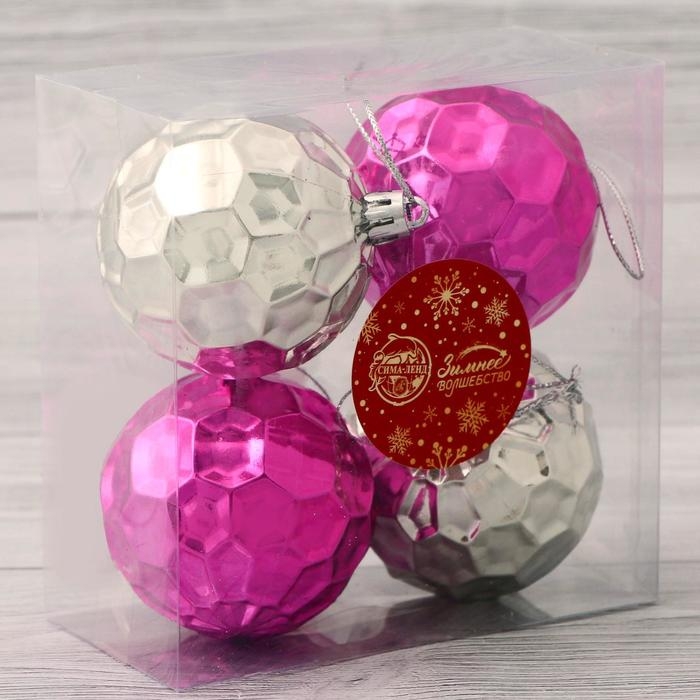 Набор шаров пластик d-6 см, 4 шт Набор шаров пластик d-6 см, 4 шт "Диско соты глубина" микс