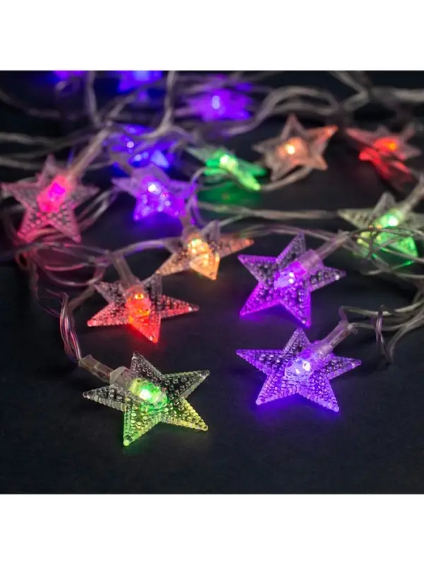 Гирлянда &laquo;Нить&raquo; 5 м с насадками &laquo;Звезда в крапинку&raquo;, IP20, прозрачная нить, 20 LED, свечение мульти (RG/RB), мигание, 220 В