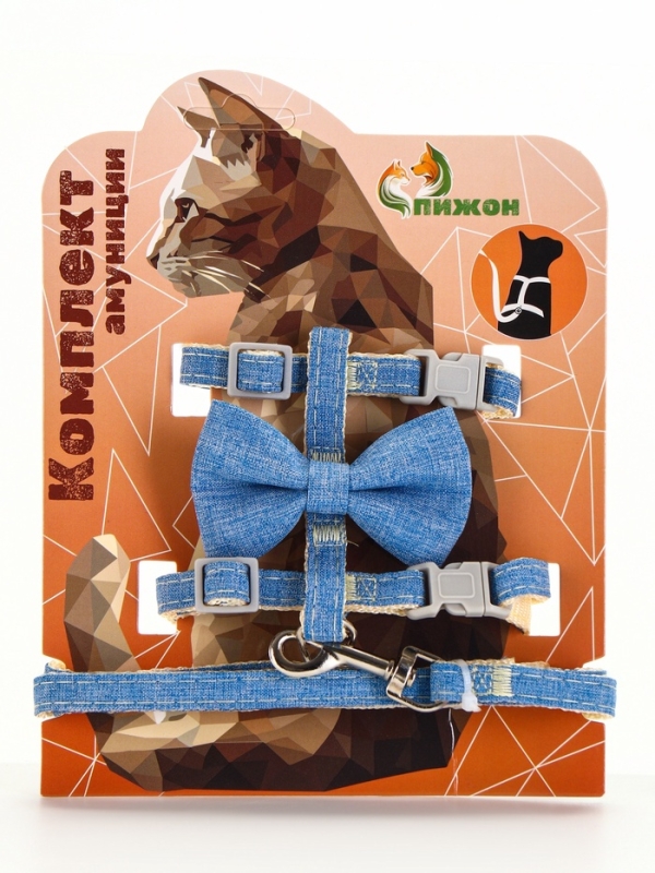 Комплект амуниции "Леди и Джентельмен", поводок 120 х 1 см, синий