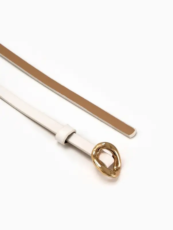 Ремень женский тонкий, 110&times;1 см, золотистая пряжка металл, белый