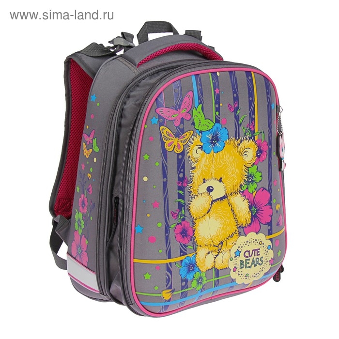 Рюкзак каркасный школьный 36 х 28 х 16 см, эргономичная спинка, Stavia Рюкзак каркасный школьный 36 х 28 х 16 см, эргономичная спинка, Stavia "Мишка", серый