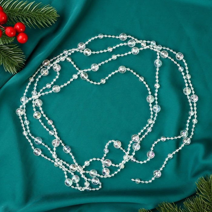 Бусы на ёлку 2,7 м d-10 мм Бусы на ёлку 2,7 м d-10 мм "Льдинка" бусины грани, прозрачный перламутр