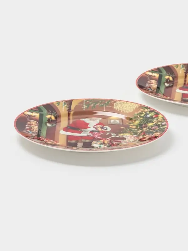 Набор тарелок новогодних «Ночь чудес», 2 шт., d=25.5 см, керамика, подарочная упаковка, разноцветный Набор тарелок новогодних «Ночь чудес», 2 шт., d=25.5 см, керамика, подарочная упаковка, разноцветный